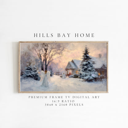 Snow Angel Frame Tv Art, Digital Download Art for Frame Tv, Christian Tv Art, Christmas Tv Art, Painting Frame Tv Art
