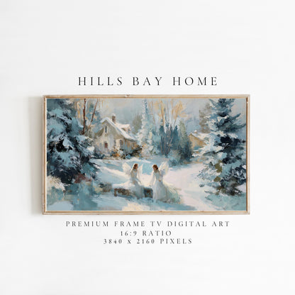 Snow Angels Frame Tv Art, Digital Download Art for Frame Tv, Christian Tv Art, Christmas Tv Art, Painting Frame Tv Art