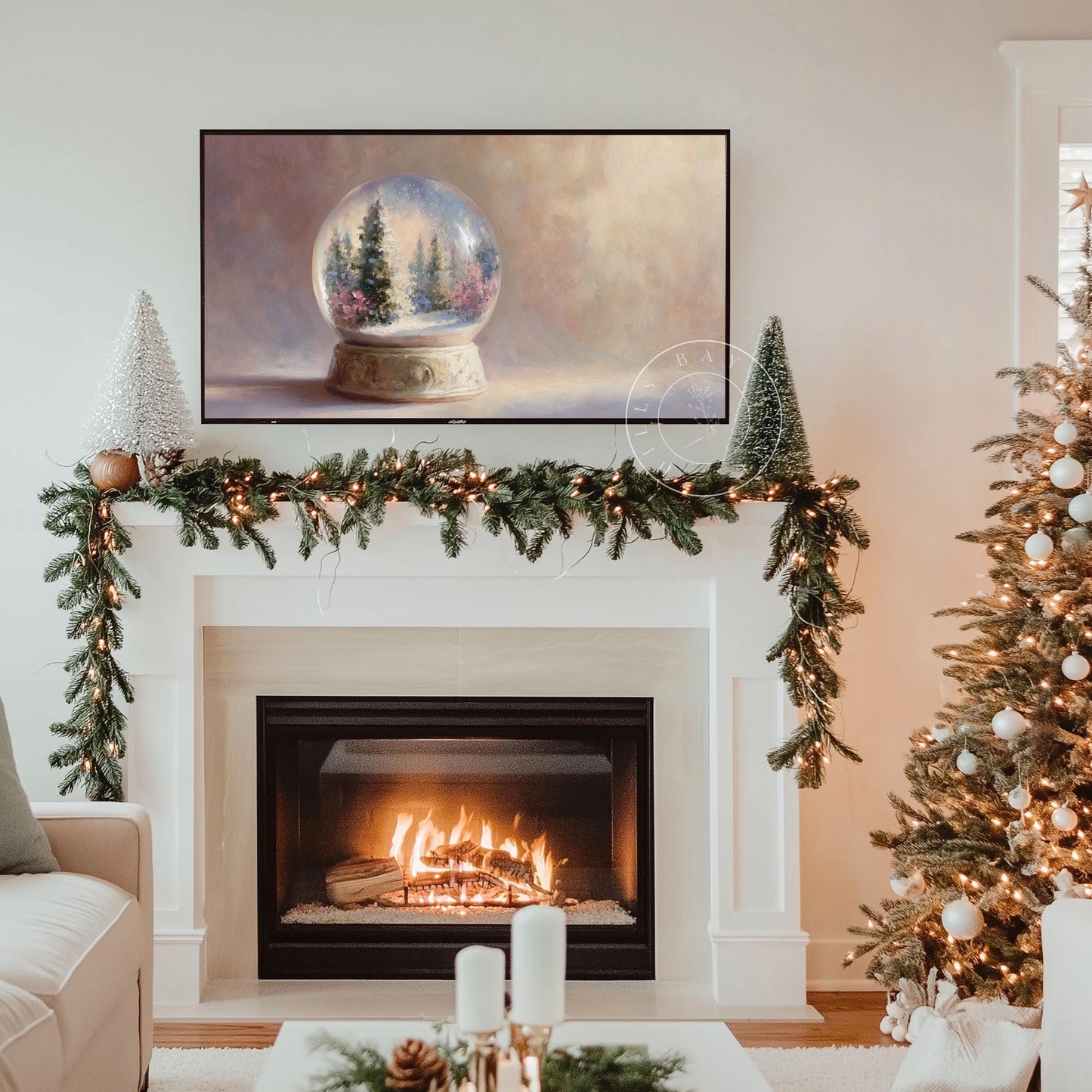 Snow Globe Frame Tv Art, Digital Download Art for Frame Tv, Winter Tv Art, Christmas Tv Art, Painting Frame Tv Art