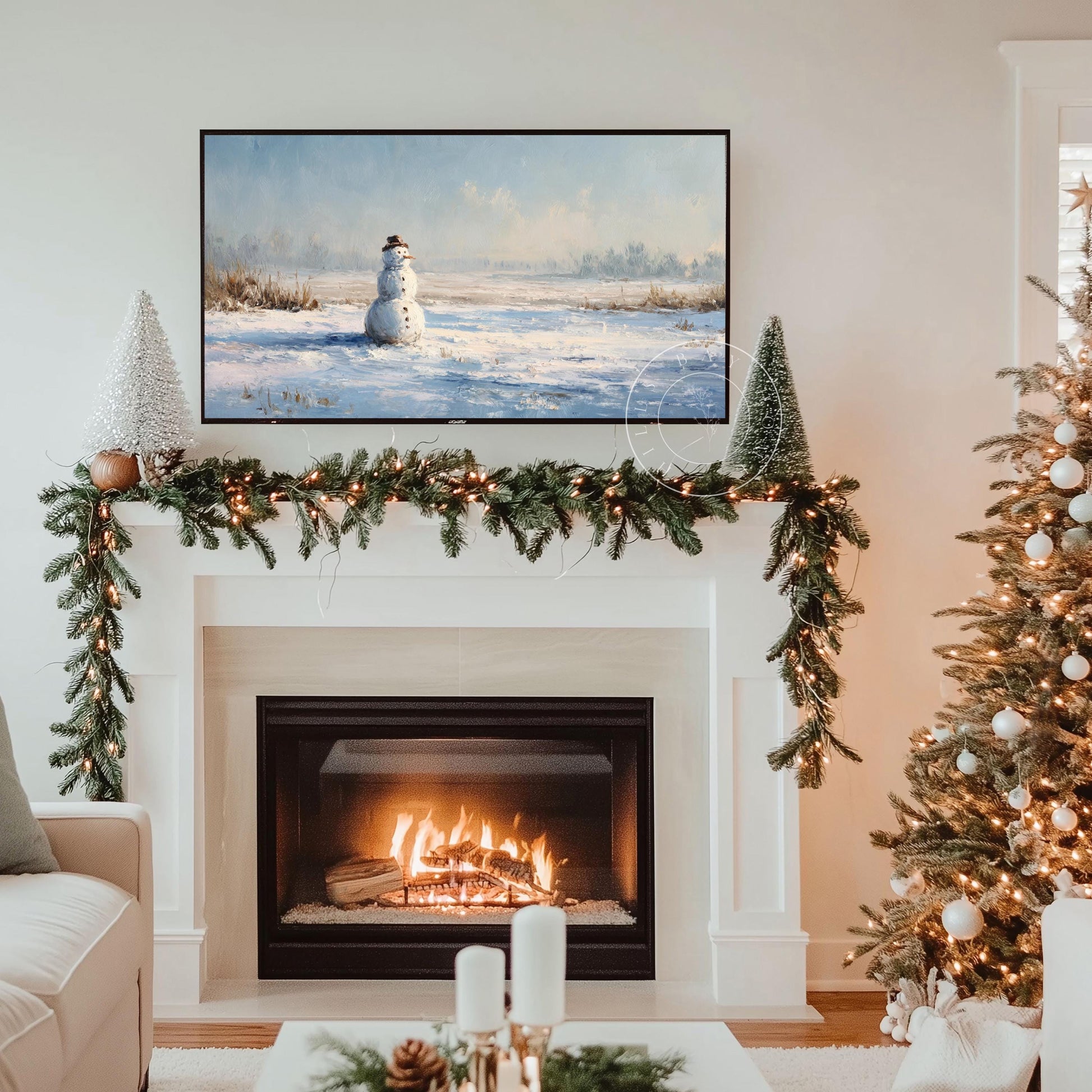 Snowman Frame Tv Art, Digital Download Art for Frame Tv, Winter Tv Art, Christmas Tv Art, Painting Frame Tv Art