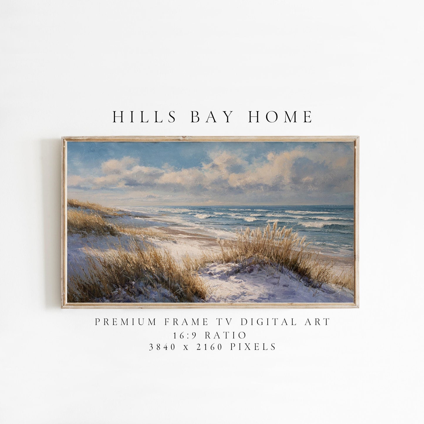 Winter Coastal Frame Tv Art, Digital Download Art for Frame Tv, Winter Tv Art, Snowy Beach Tv Art, Painting Frame Tv Art