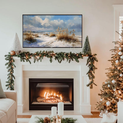 Winter Coastal Frame Tv Art, Digital Download Art for Frame Tv, Winter Tv Art, Snowy Beach Tv Art, Painting Frame Tv Art