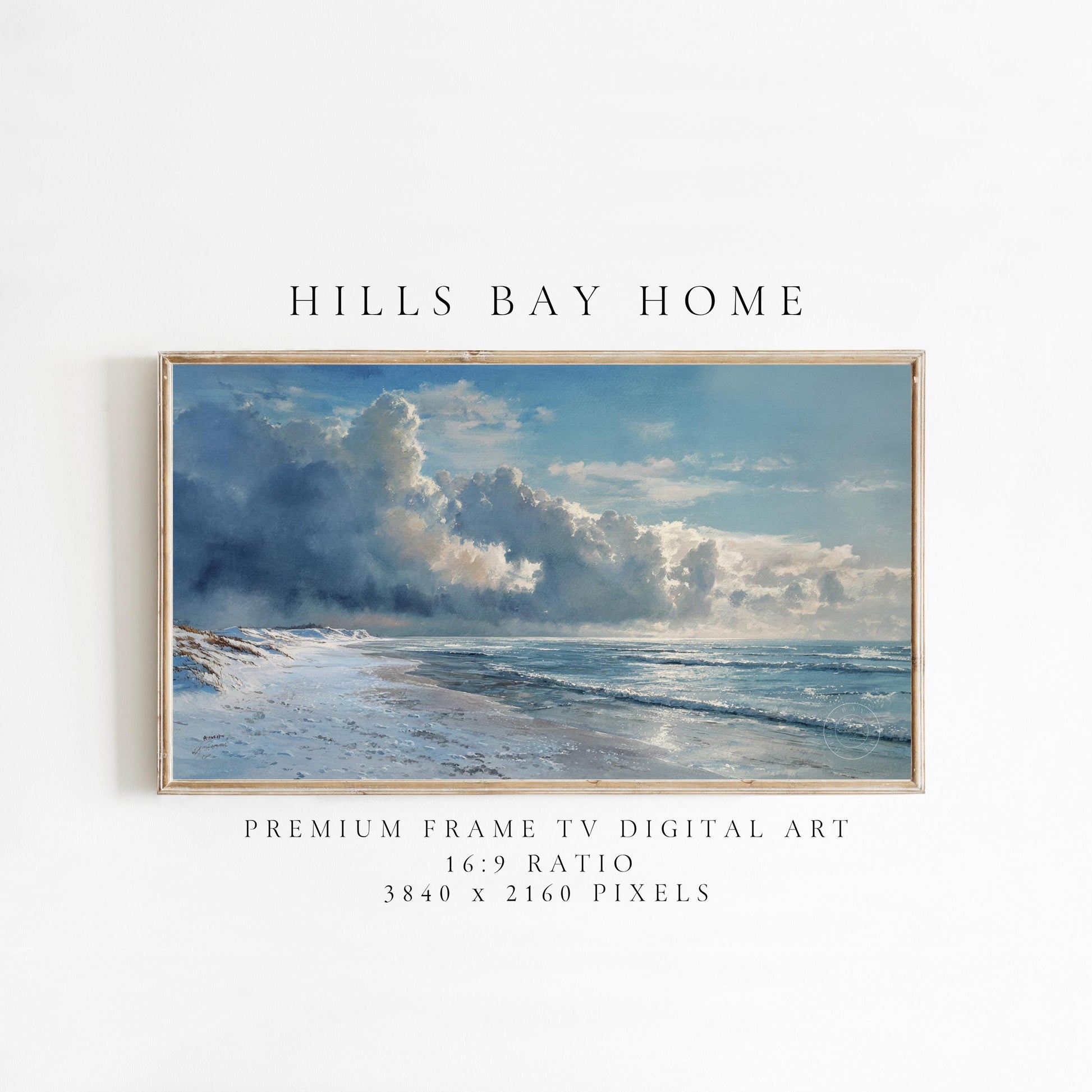 Winter Coastal Frame Tv Art, Digital Download Art for Frame Tv, Winter Tv Art, Snowy Beach Tv Art, Painting Frame Tv Art