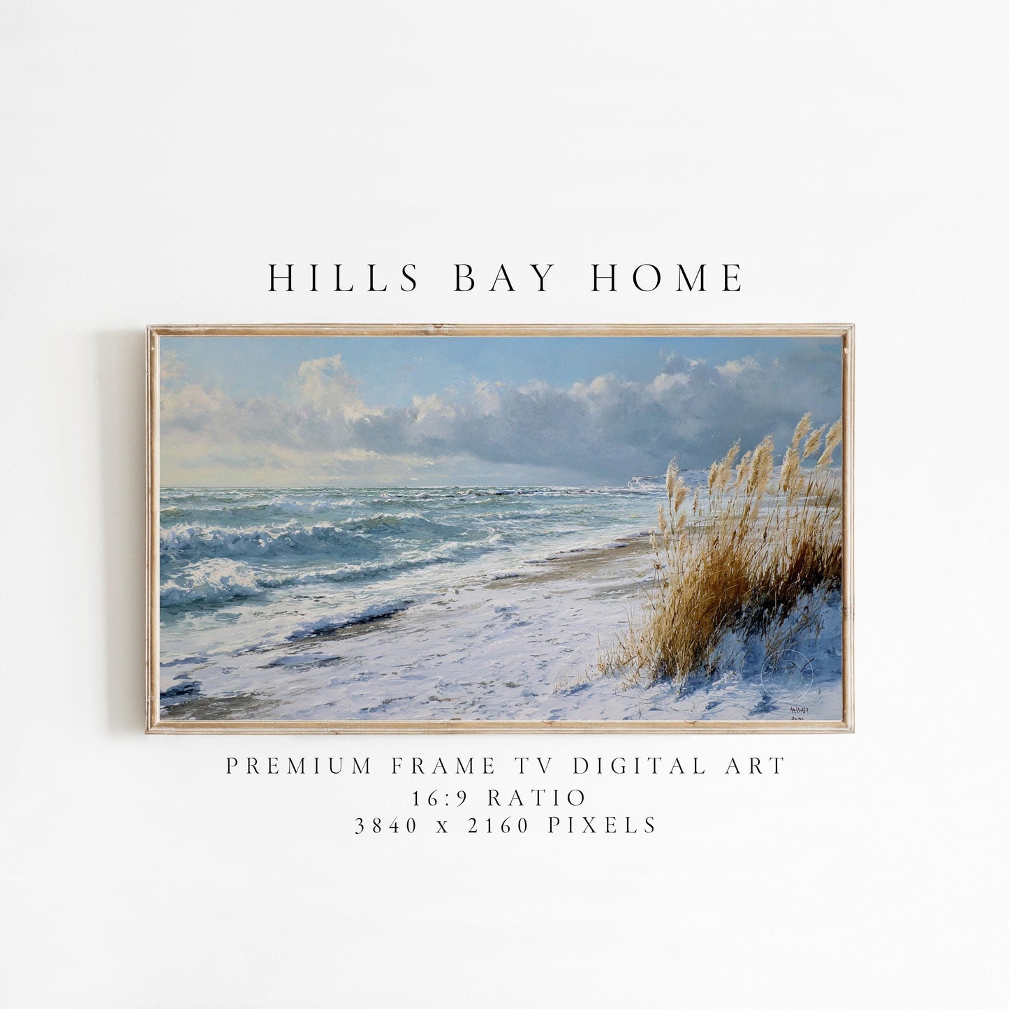 Winter Coastal Frame Tv Art, Digital Download Art for Frame Tv, Winter Tv Art, Snowy Beach Tv Art, Painting Frame Tv Art