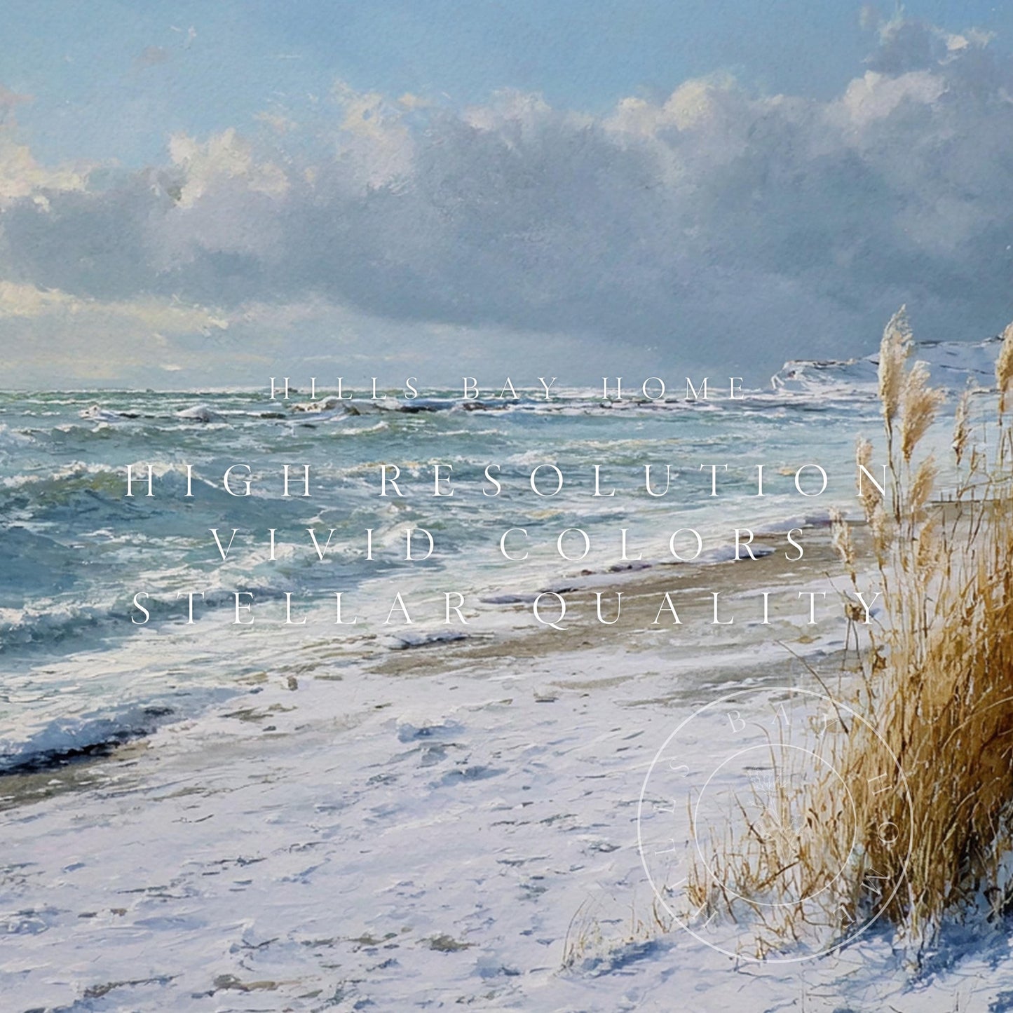 Winter Coastal Frame Tv Art, Digital Download Art for Frame Tv, Winter Tv Art, Snowy Beach Tv Art, Painting Frame Tv Art