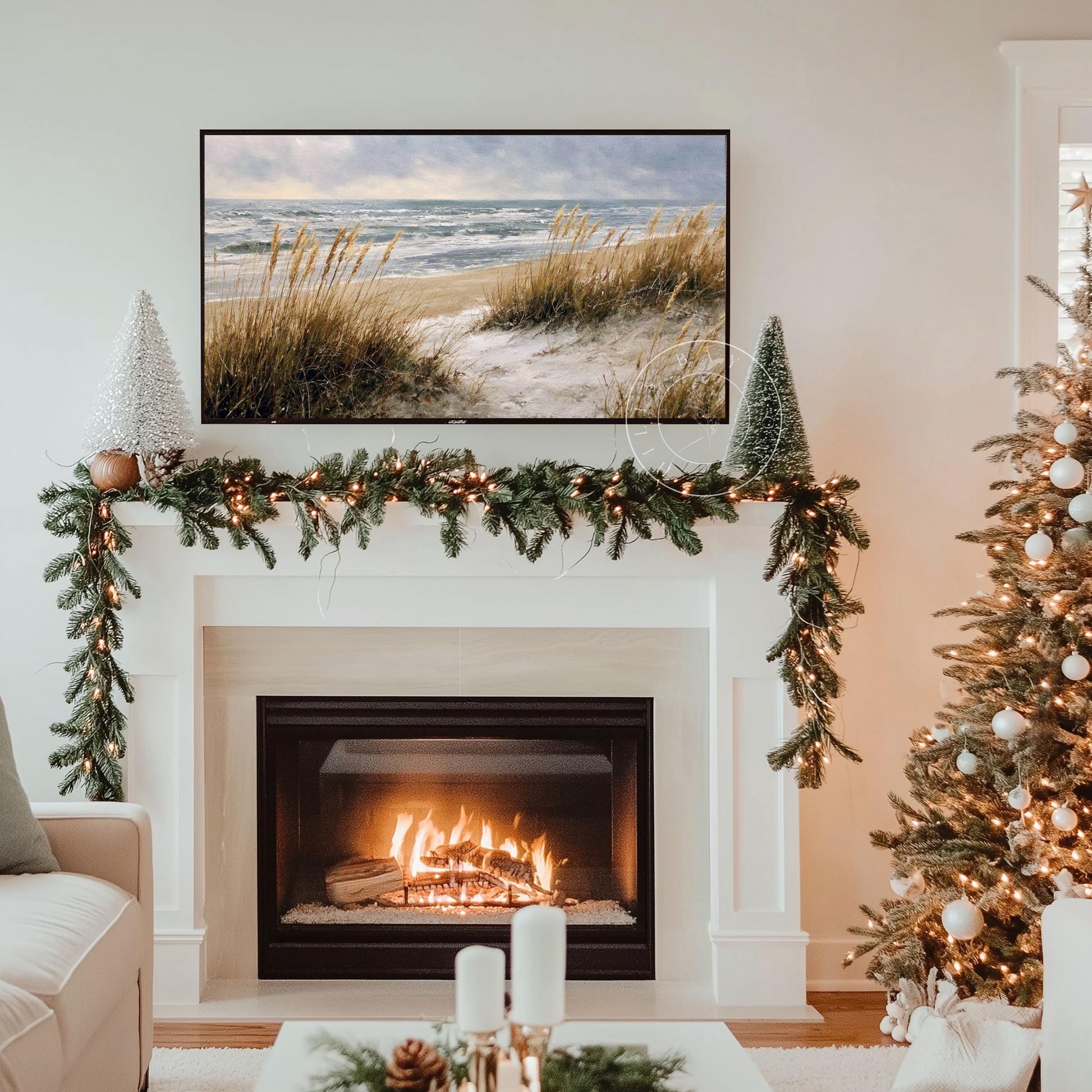 Winter Coastal Frame Tv Art, Digital Download Art for Frame Tv, Winter Tv Art, Snowy Beach Tv Art, Painting Frame Tv Art