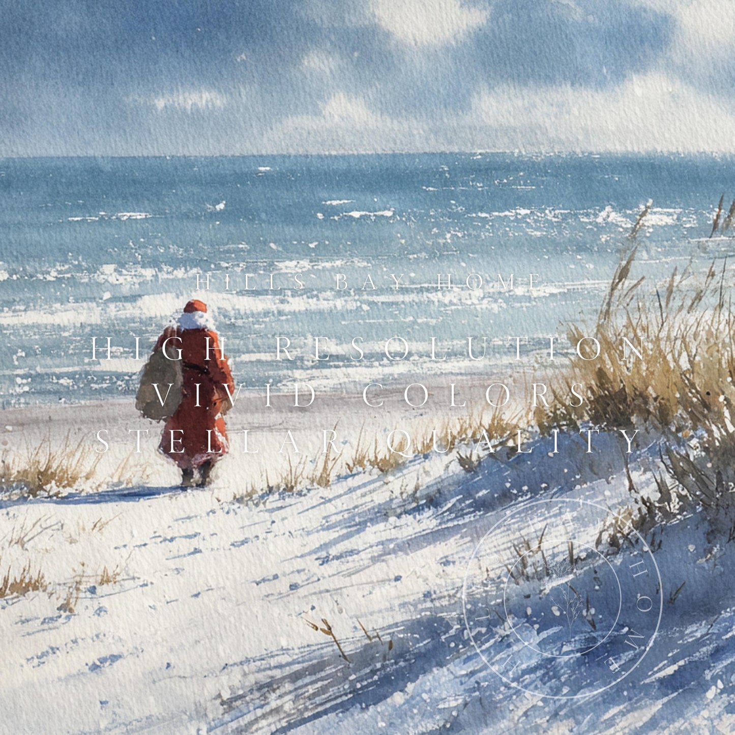 Coastal Santa Frame Tv Art, Digital Download Art for Frame Tv, Christmas Tv Art, Snowy Beach Tv Art, Painting Frame Tv Art