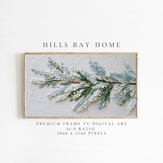 Winter Frame Tv Art, Digital Download Art for Frame Tv, Snowy Branch Tv Art, Christmas Tv Art, Painting Frame Tv Art