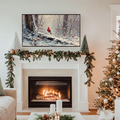 Cardinal in Snowy Woods Frame Tv Art, Digital Download Art for Frame Tv, Winter Tv Art, Christmas Tv Art, Painting Frame Tv Art