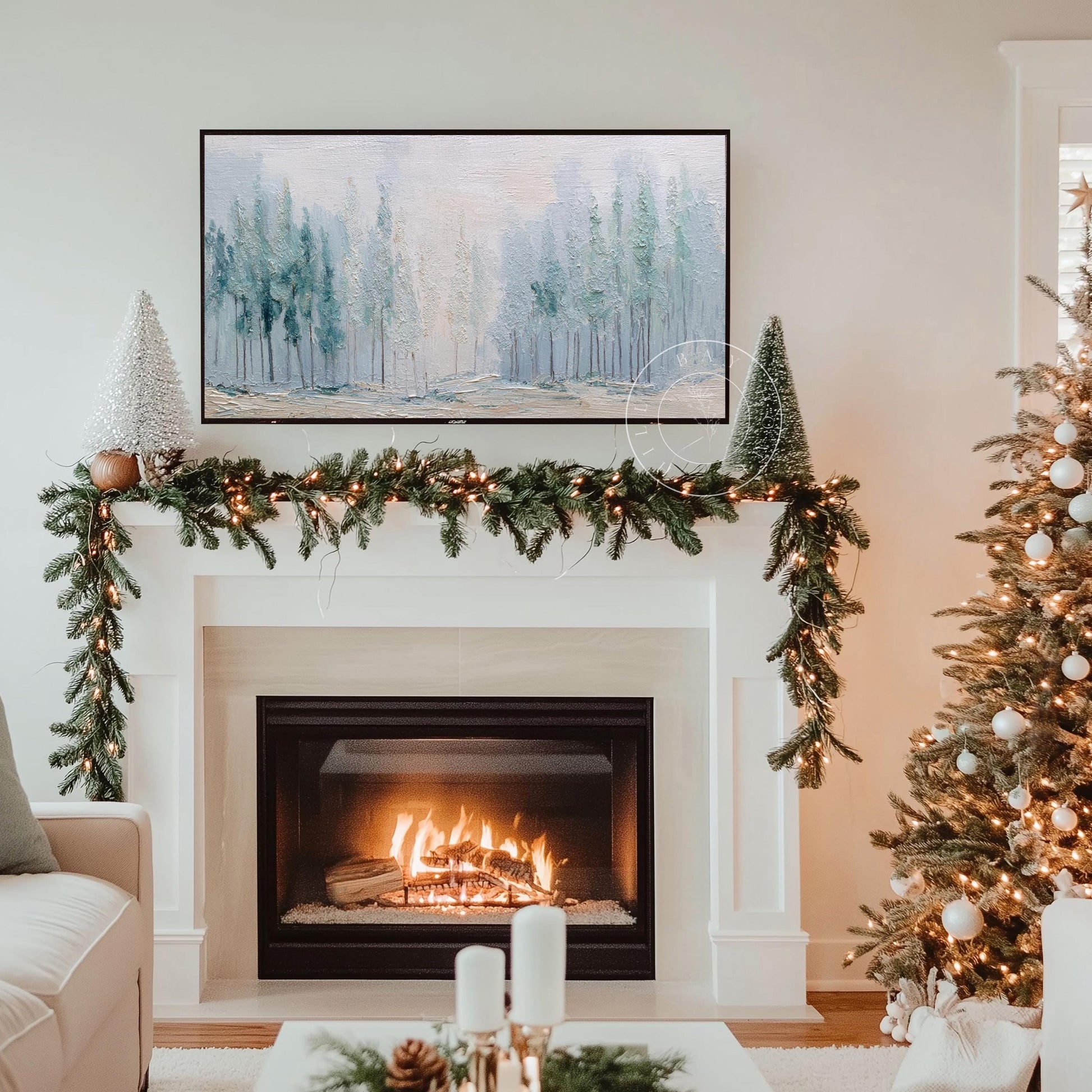 Winter Woods Frame Tv Art, Digital Download Art for Frame Tv, Snowy Branch Tv Art, Christmas Tv Art, Painting Frame Tv Art