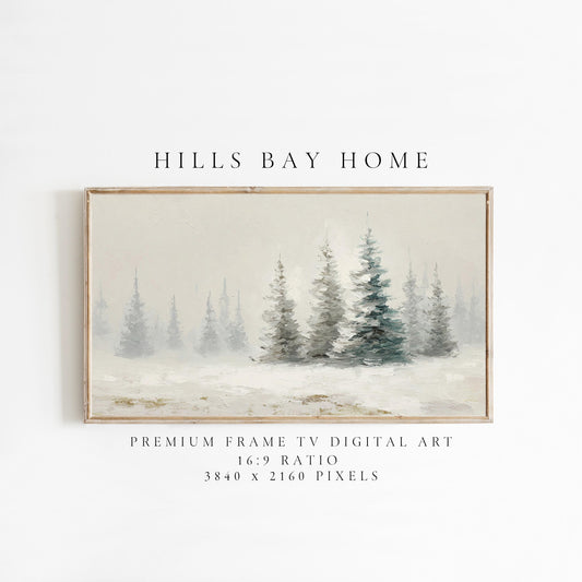 Snowy Trees Frame Tv Art, Digital Download Art for Frame Tv, Snowy Pines Tv Art, Christmas Tv Art, Painting Frame Tv Art