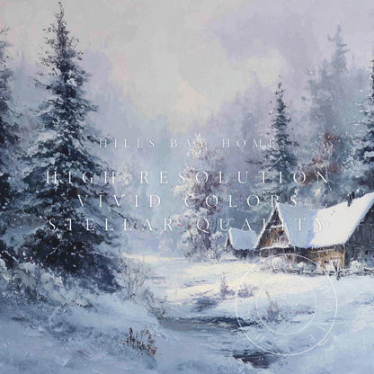 Winter Log Cabin Frame Tv Art, Digital Download Art for Frame Tv, Snow Tv Art, Christmas Tv Art, Painting Frame Tv Art