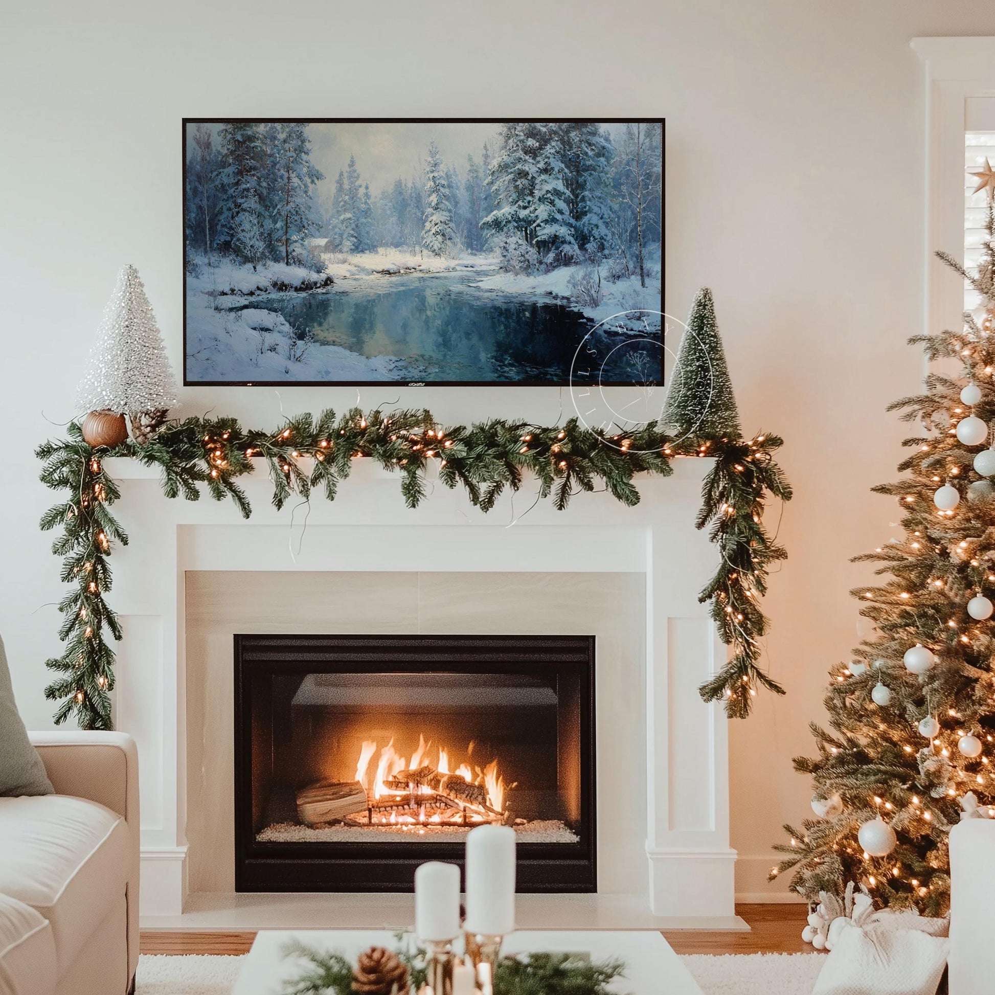 Winter Landscape Frame Tv Art, Digital Download Art for Frame Tv, Snow Tv Art, Christmas Tv Art, Painting Frame Tv Art