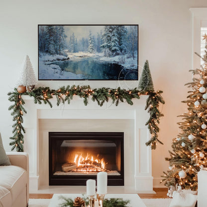 Winter Landscape Frame Tv Art, Digital Download Art for Frame Tv, Snow Tv Art, Christmas Tv Art, Painting Frame Tv Art