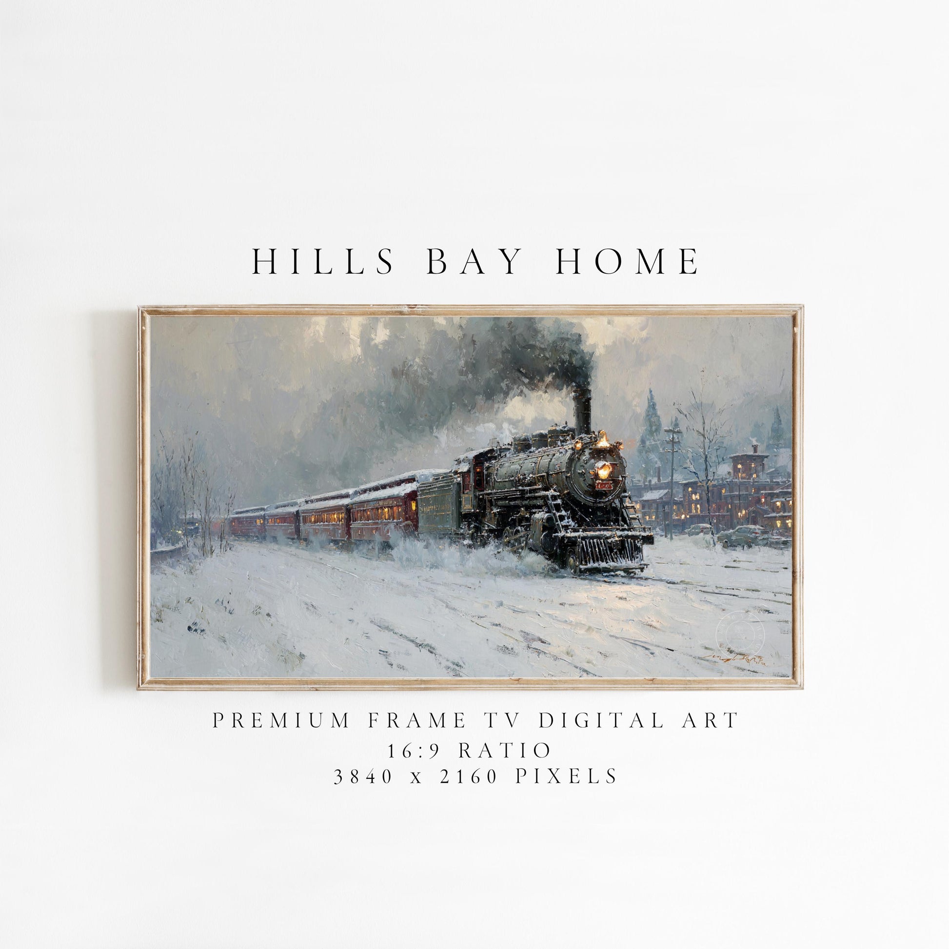 Winter Train Frame Tv Art, Digital Download Art for Frame Tv, Winter Tv Art, Snowy Tv Art, Painting Frame Tv Art