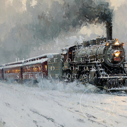 Winter Train Frame Tv Art, Digital Download Art for Frame Tv, Winter Tv Art, Snowy Tv Art, Painting Frame Tv Art