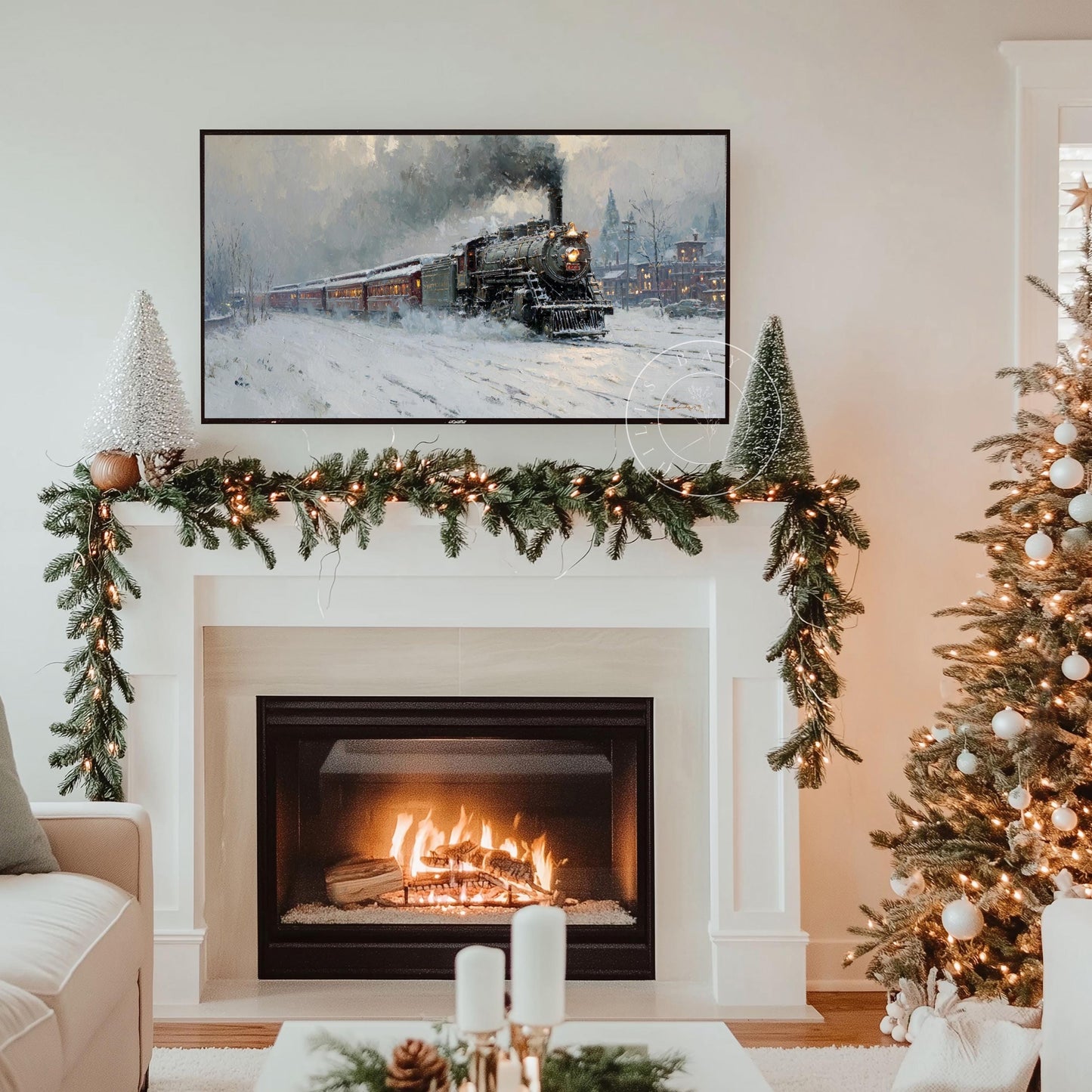 Winter Train Frame Tv Art, Digital Download Art for Frame Tv, Winter Tv Art, Snowy Tv Art, Painting Frame Tv Art