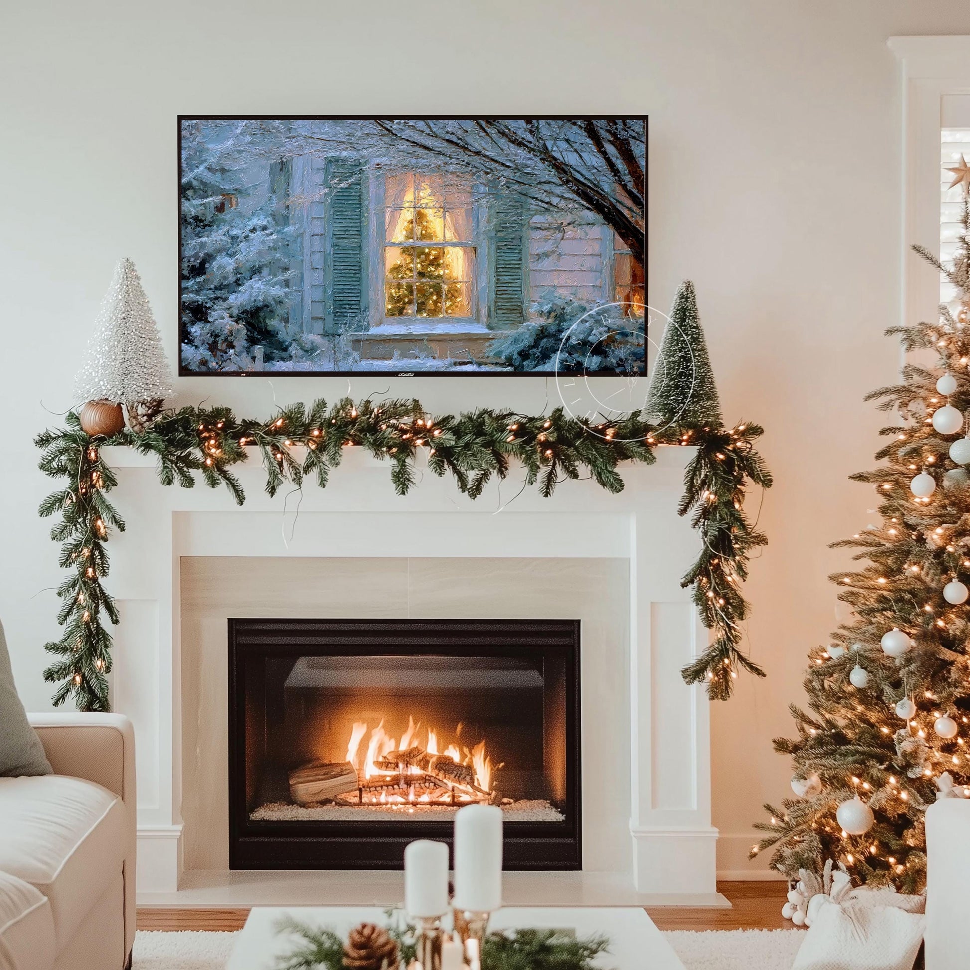 Christmas Scene Frame Tv Art, Digital Download Art for Frame Tv, Snow Tv Art, Christmas Tv Art, Painting Frame Tv Art