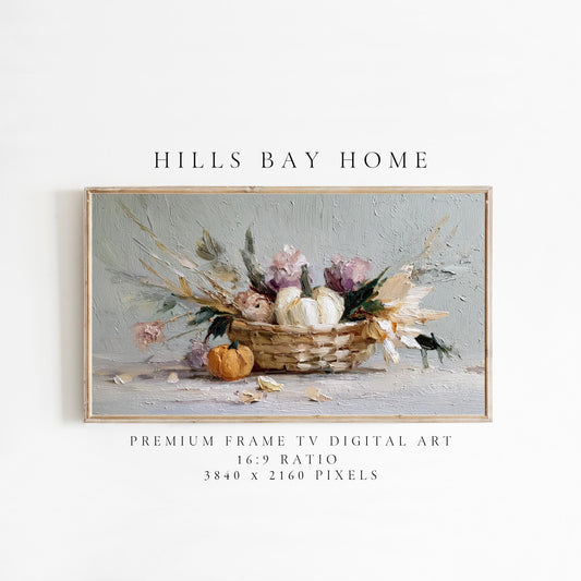 Fall Pumpkin Floral Frame Tv Art, Digital Download Art for Frame Tv, Fall Tv Art, Thanksgiving Tv Art, Painting Frame Tv Art