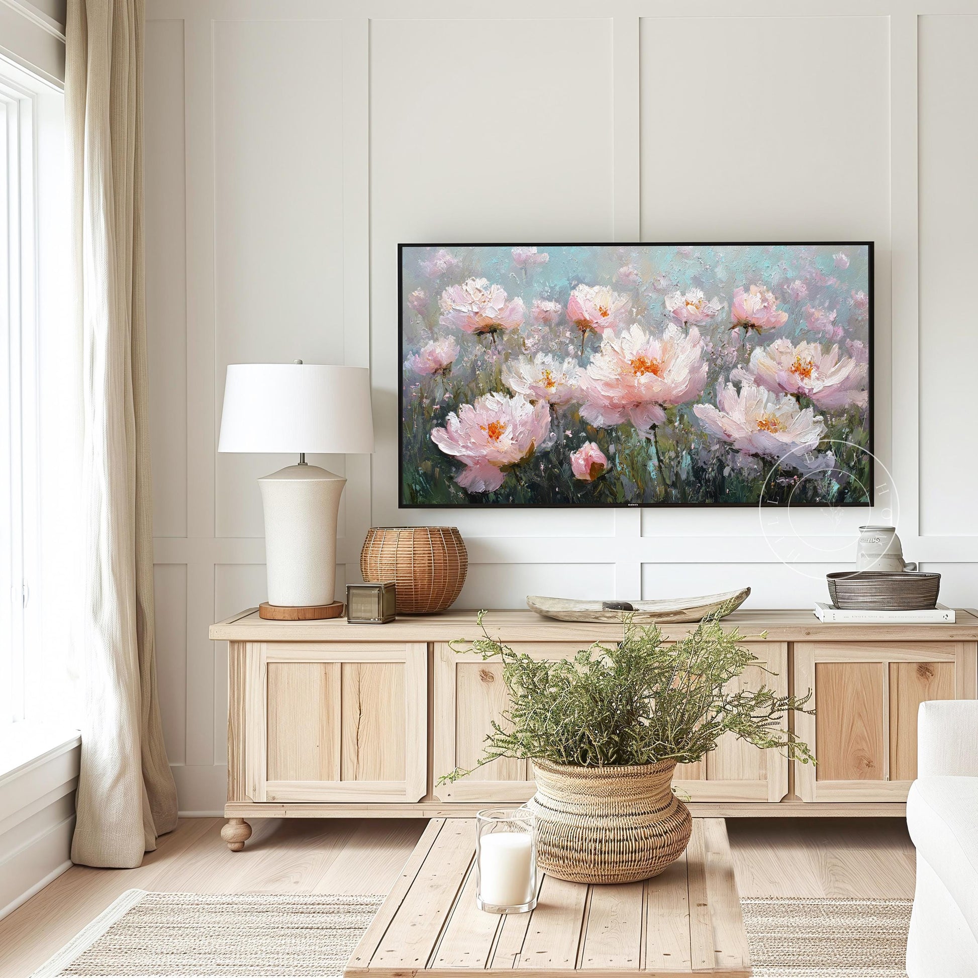 Pink Peonies Tv Art, Digital Download Art for Frame Tv, Spring Tv Art, Flower Tv Art, Oil Painting Frame Tv Art, Floral Tv Art
