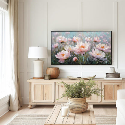Pink Peonies Tv Art, Digital Download Art for Frame Tv, Spring Tv Art, Flower Tv Art, Oil Painting Frame Tv Art, Floral Tv Art