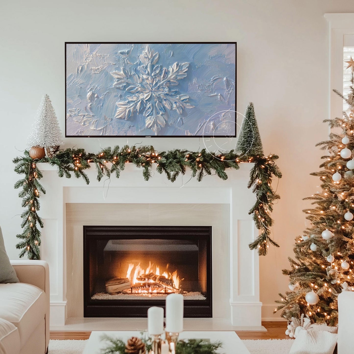 Snowflake Frame Tv Art, Digital Download Art for Frame Tv, Winter Tv Art, Snow Tv Art, Painting Frame Tv Art