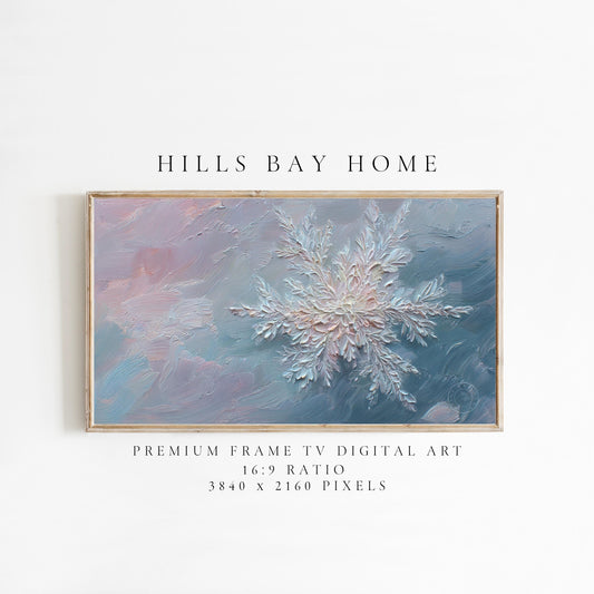 Snowflake Frame Tv Art, Digital Download Art for Frame Tv, Winter Tv Art, Snow Tv Art, Painting Frame Tv Art
