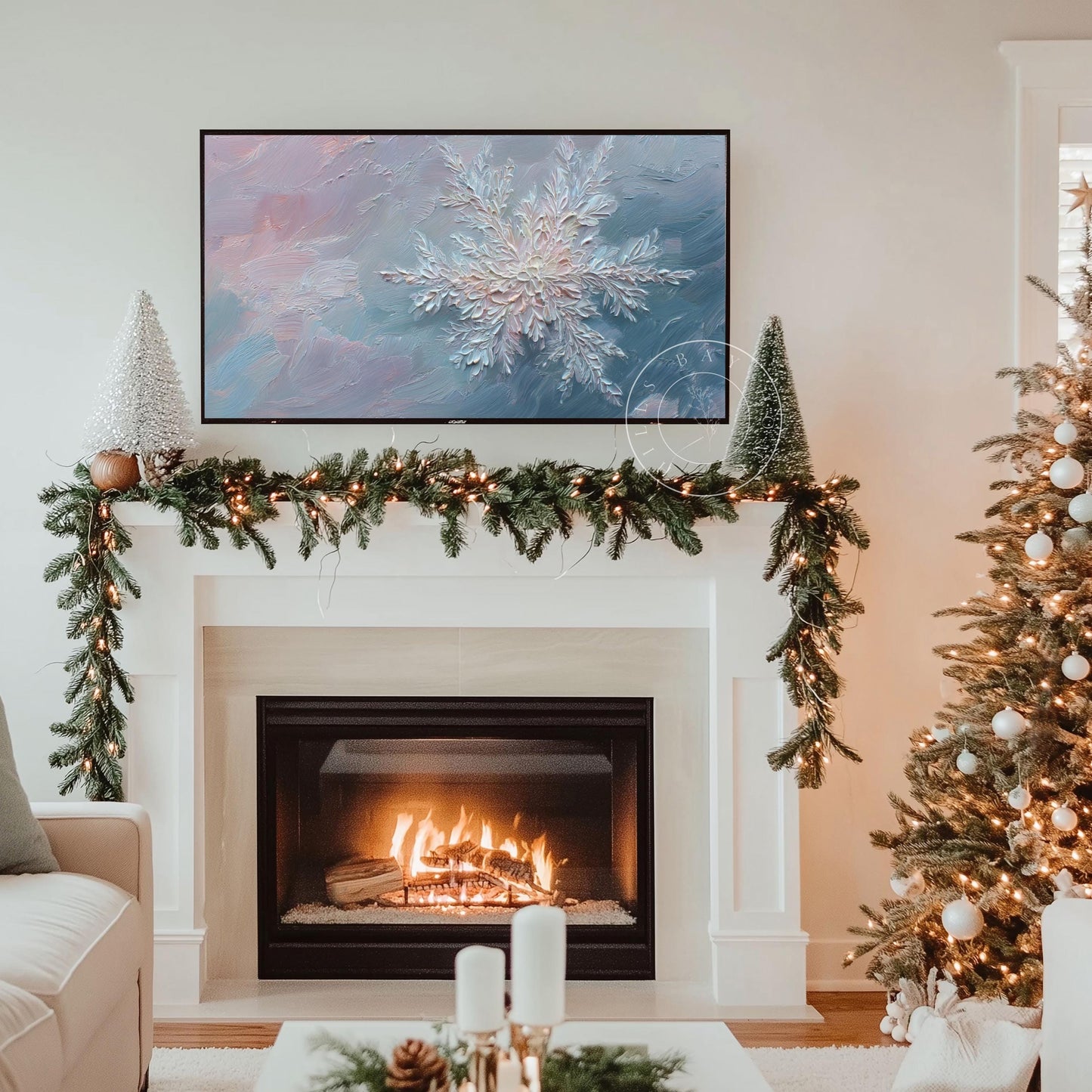 Snowflake Frame Tv Art, Digital Download Art for Frame Tv, Winter Tv Art, Snow Tv Art, Painting Frame Tv Art