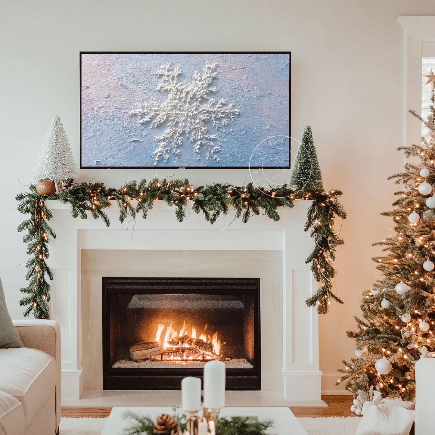 Snowflake Frame Tv Art, Digital Download Art for Frame Tv, Winter Tv Art, Snow Tv Art, Painting Frame Tv Art