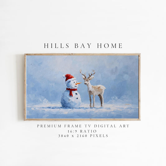Cute Snowman Frame Tv Art, Digital Download Art for Frame Tv, Winter Tv Art, Christmas Tv Art, Painting Frame Tv Art