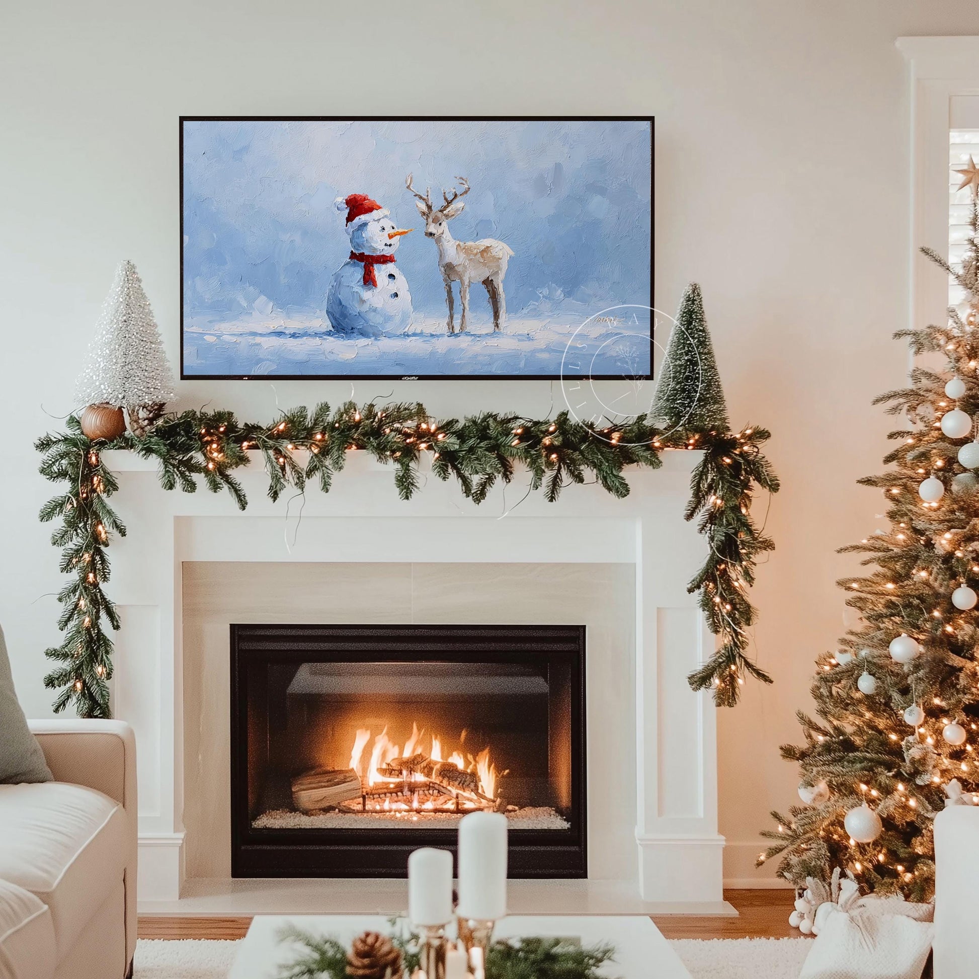 Cute Snowman Frame Tv Art, Digital Download Art for Frame Tv, Winter Tv Art, Christmas Tv Art, Painting Frame Tv Art