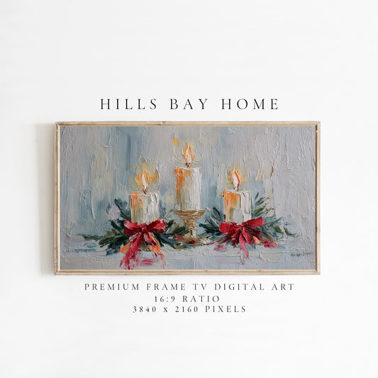 Christmas Candles Frame Tv Art, Digital Download Art for Frame Tv, Winter Tv Art, Christmas Tv Art, Painting Frame Tv Art