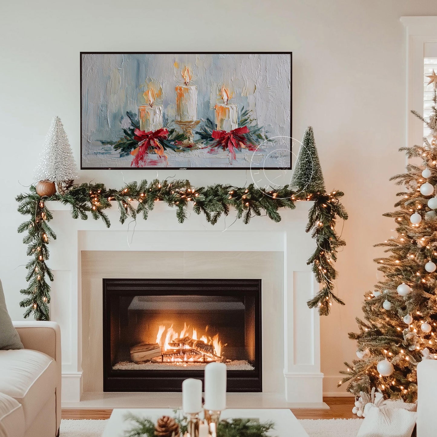 Christmas Candles Frame Tv Art, Digital Download Art for Frame Tv, Winter Tv Art, Christmas Tv Art, Painting Frame Tv Art