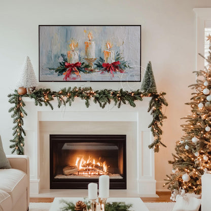 Christmas Candles Frame Tv Art, Digital Download Art for Frame Tv, Winter Tv Art, Christmas Tv Art, Painting Frame Tv Art