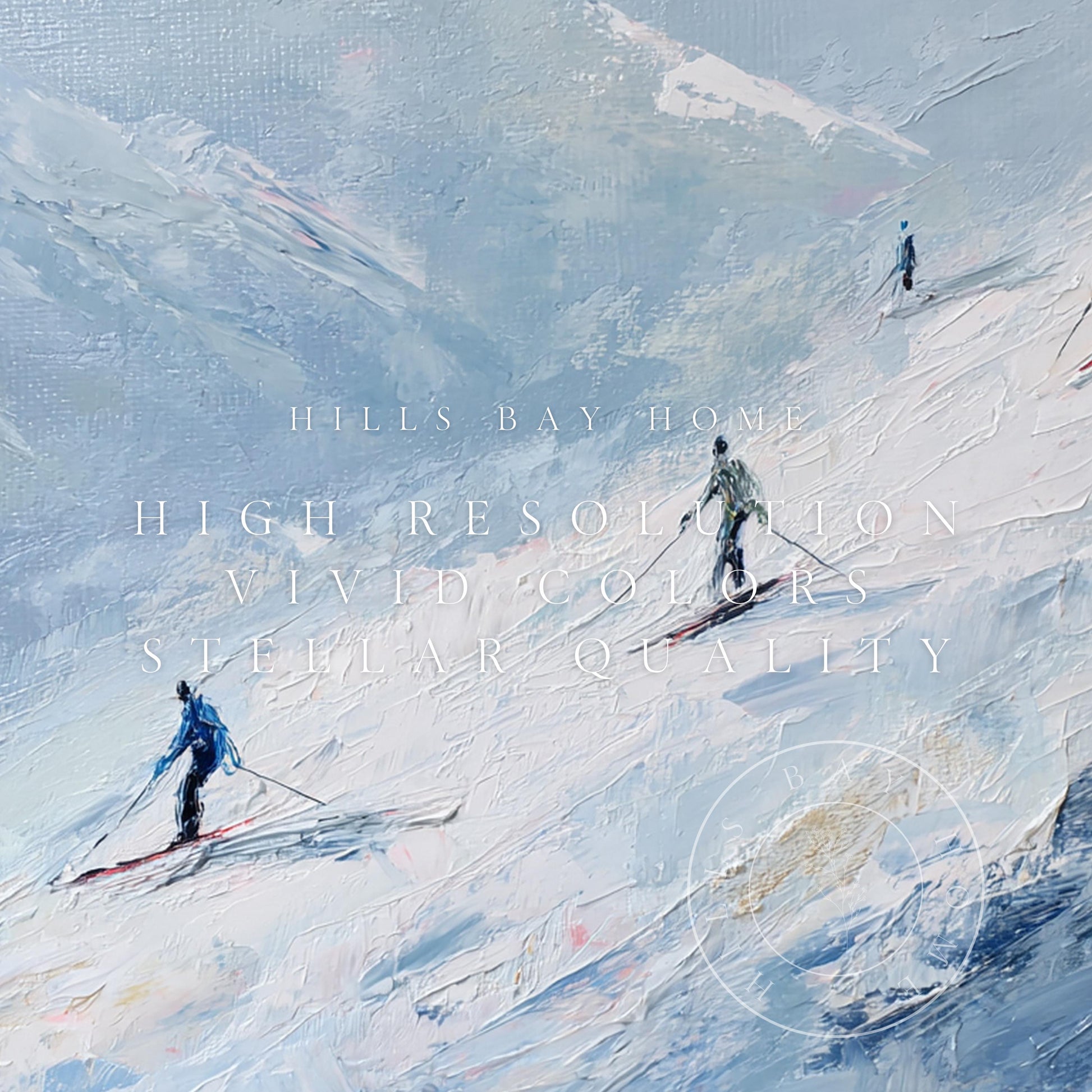Skiing Frame Tv Art, Digital Download Art for Frame Tv, Winter Tv Art, Skiers Tv Art, Painting Frame Tv Art