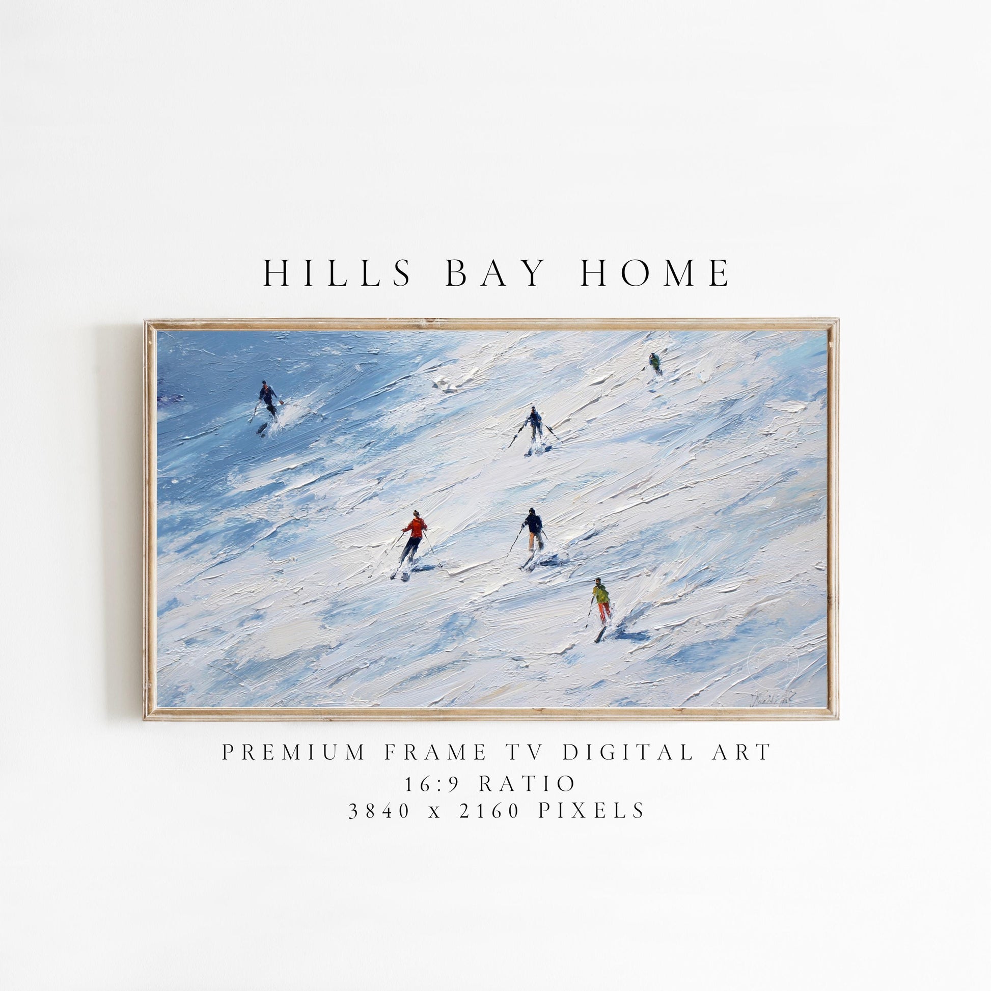 Ski Frame Tv Art, Digital Download Art for Frame Tv, Winter Tv Art, Skiers Tv Art, Painting Frame Tv Art
