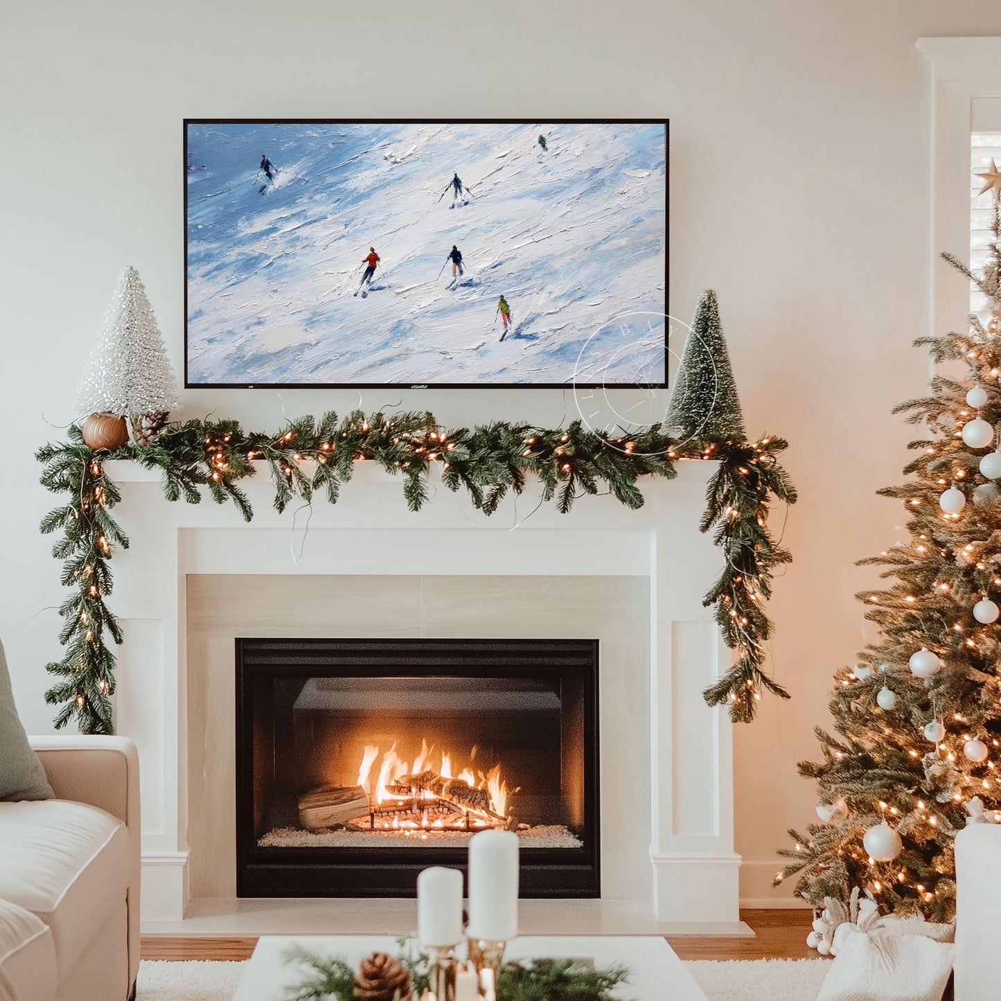 Ski Frame Tv Art, Digital Download Art for Frame Tv, Winter Tv Art, Skiers Tv Art, Painting Frame Tv Art