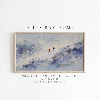 Skiers Frame Tv Art, Digital Download Art for Frame Tv, Winter Tv Art, Ski Tv Art, Painting Frame Tv Art