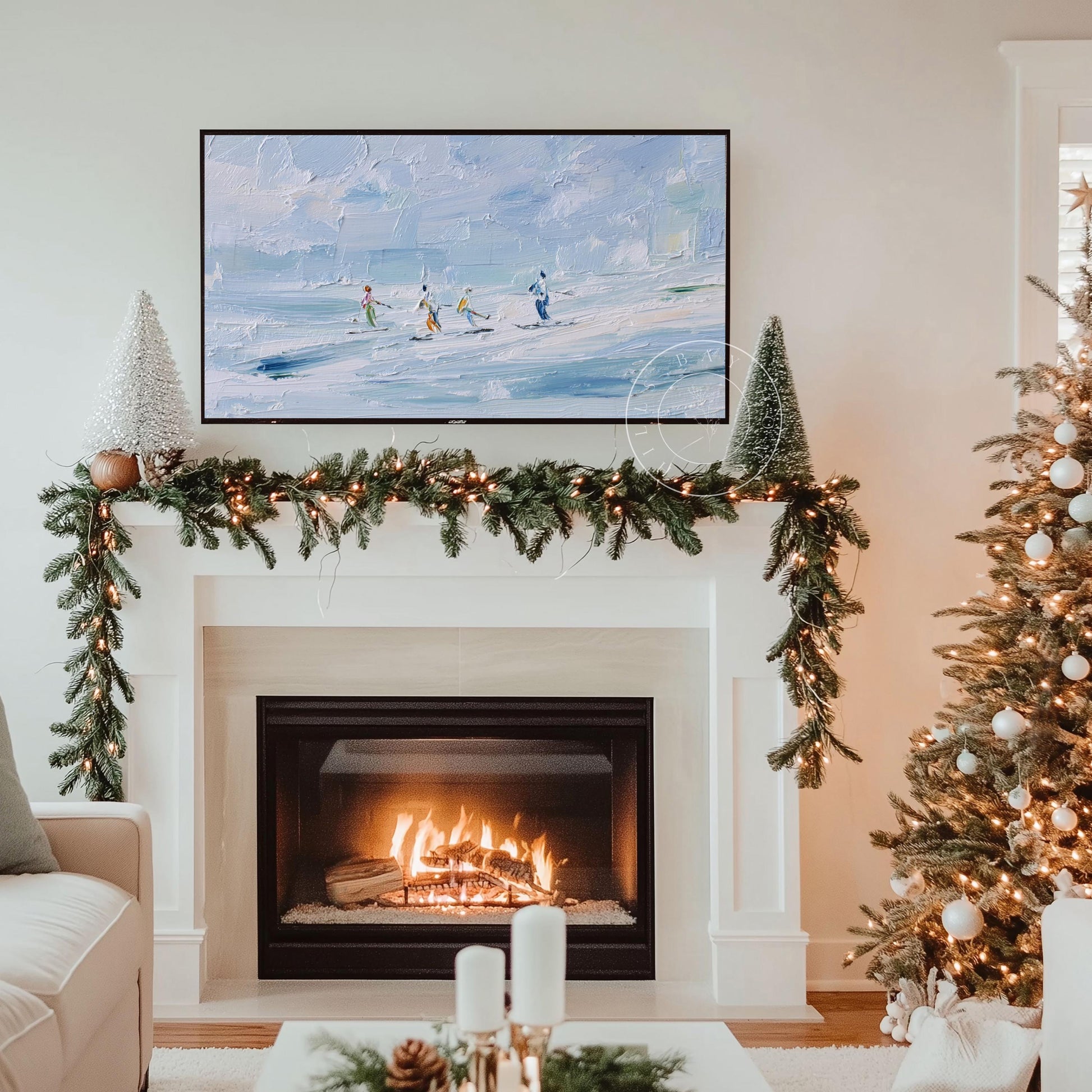 Abstract Ski Frame Tv Art, Digital Download Art for Frame Tv, Winter Tv Art, Skiers Tv Art, Painting Frame Tv Art