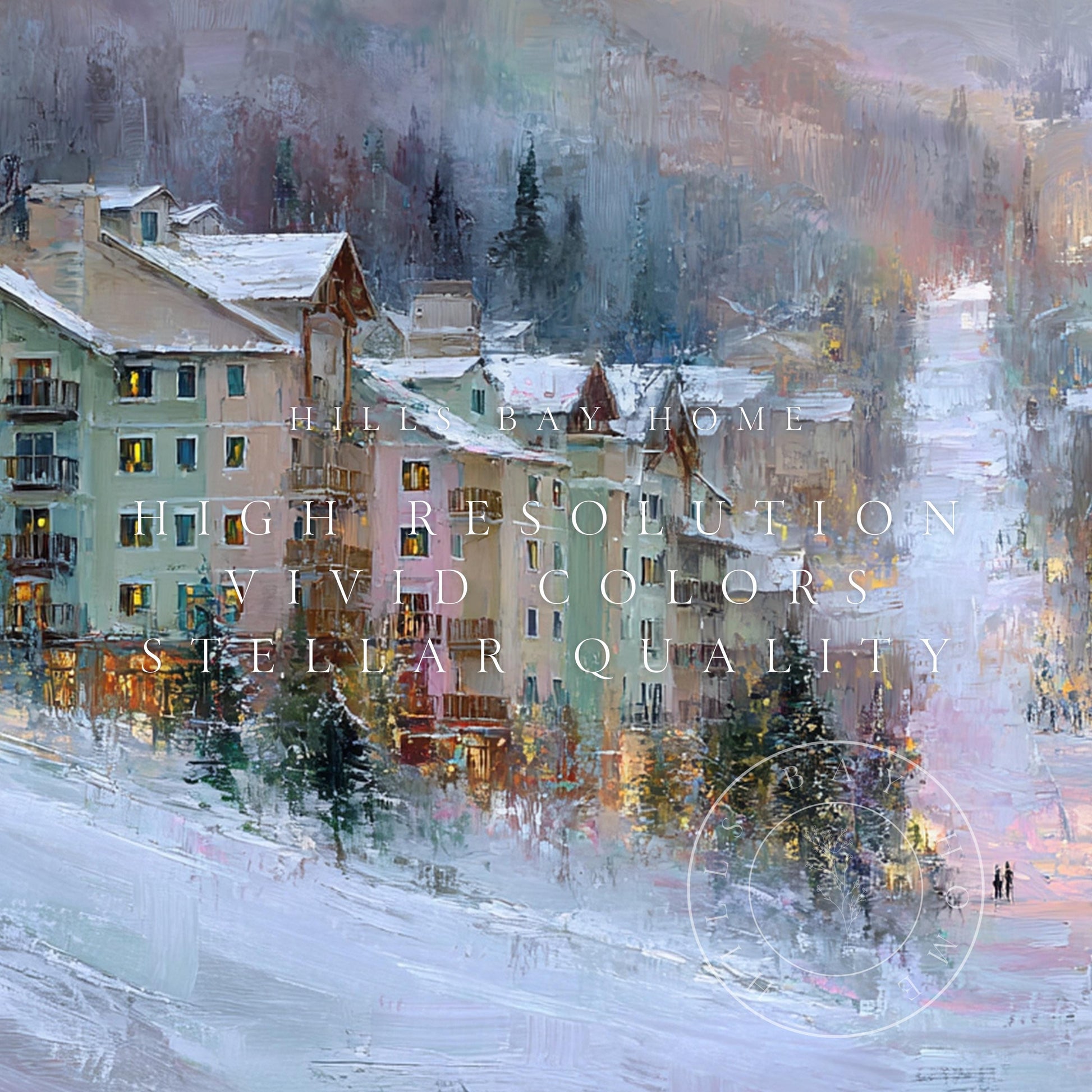Ski Village Frame Tv Art, Digital Download Art for Frame Tv, Winter Tv Art, Ski Tv Art, Painting Frame Tv Art