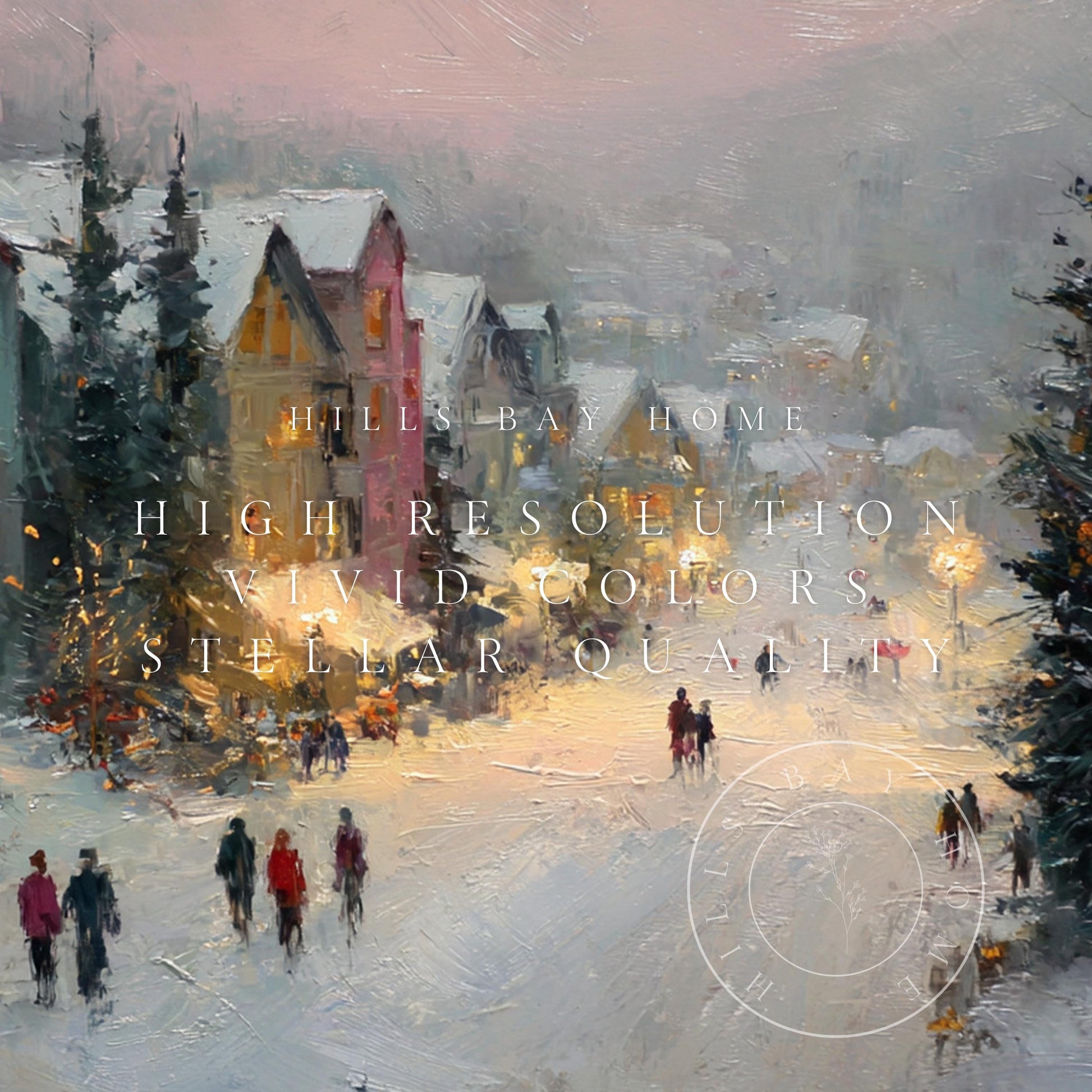 Ski Village Frame Tv Art, Digital Download Art for Frame Tv, Winter Tv Art, Ski Tv Art, Painting Frame Tv Art