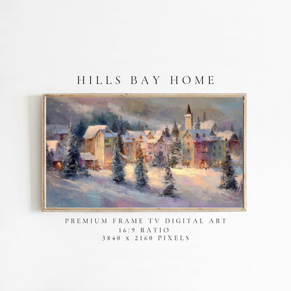 Winter Village Frame Tv Art, Digital Download Art for Frame Tv, Winter Tv Art, Ski Tv Art, Painting Frame Tv Art