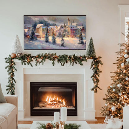 Winter Village Frame Tv Art, Digital Download Art for Frame Tv, Winter Tv Art, Ski Tv Art, Painting Frame Tv Art
