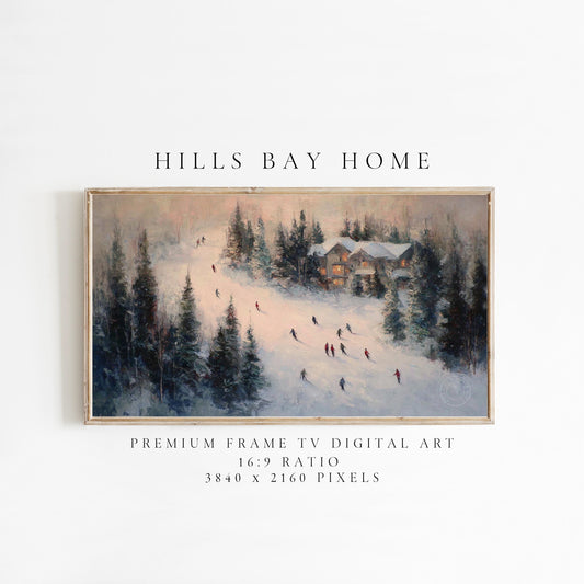 Skiers Frame Tv Art, Digital Download Art for Frame Tv, Winter Tv Art, Ski Tv Art, Painting Frame Tv Art