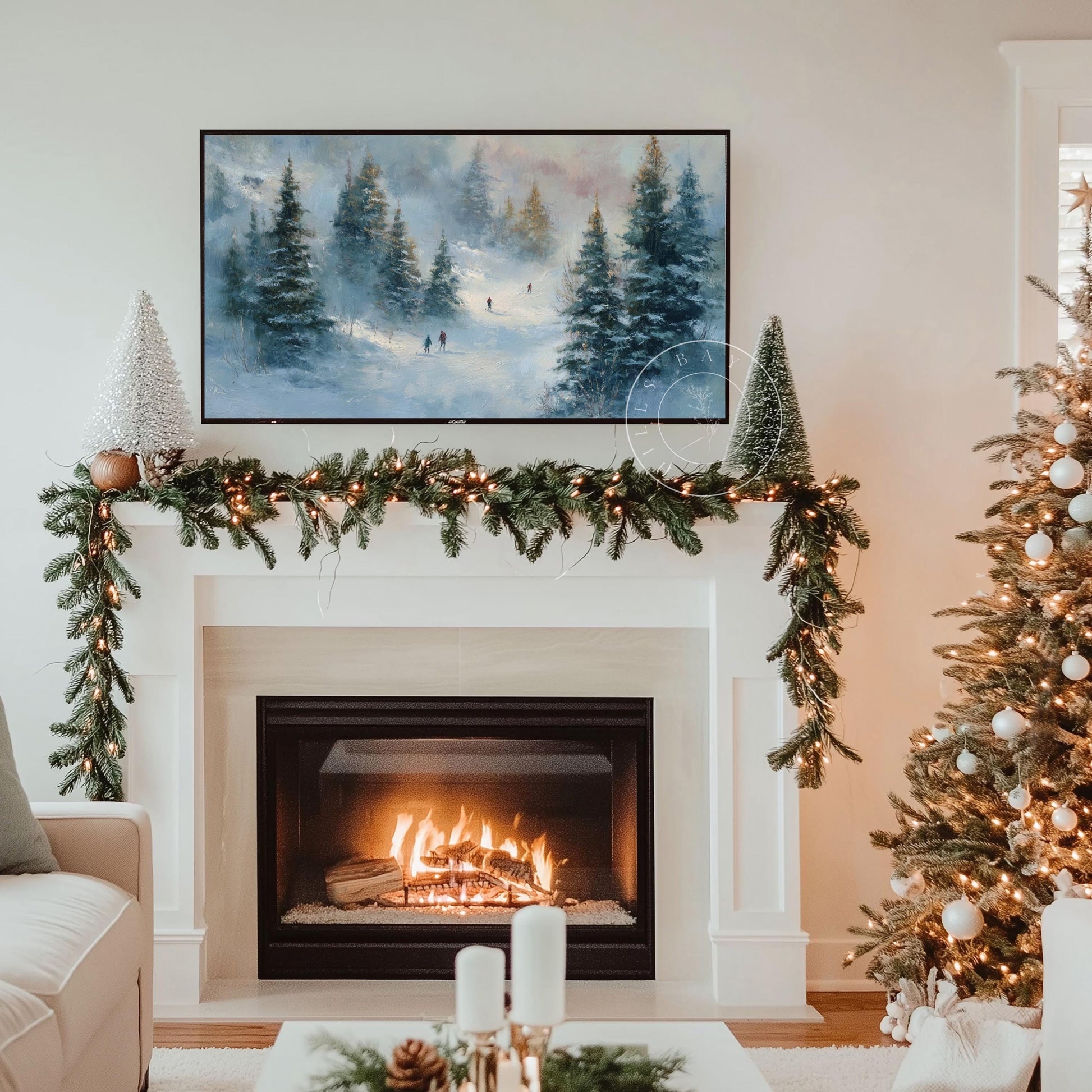 Skiers Frame Tv Art, Digital Download Art for Frame Tv, Winter Tv Art, Ski Tv Art, Painting Frame Tv Art