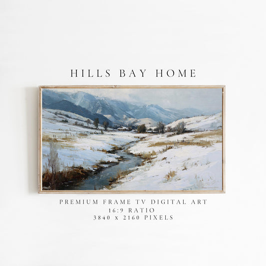 Snowy Mountain Frame Tv Art, Digital Download Art for Frame Tv, Winter Tv Art, Painting Frame Tv Art