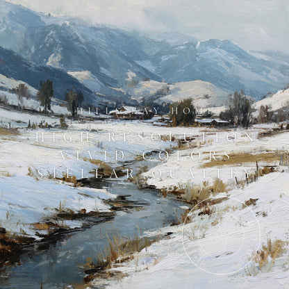 Snowy Mountain Frame Tv Art, Digital Download Art for Frame Tv, Winter Tv Art, Painting Frame Tv Art