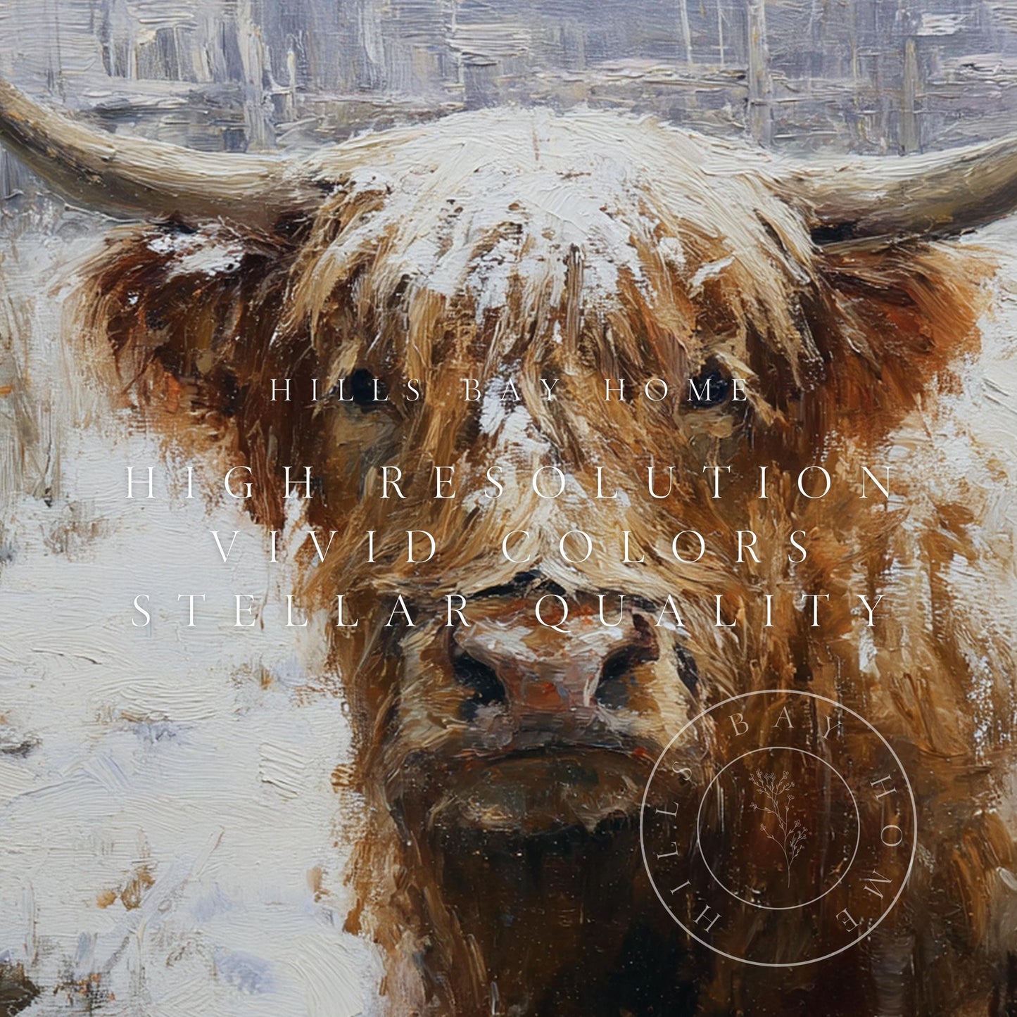 Snowy Highland Cow Frame Tv Art, Digital Download Art for Frame Tv, Winter Tv Art, Painting Frame Tv Art