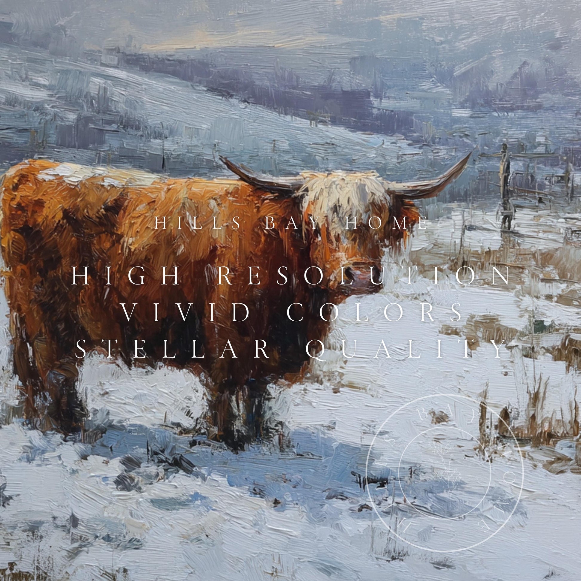 Snowy Highland Cow Frame Tv Art, Digital Download Art for Frame Tv, Winter Tv Art, Painting Frame Tv Art