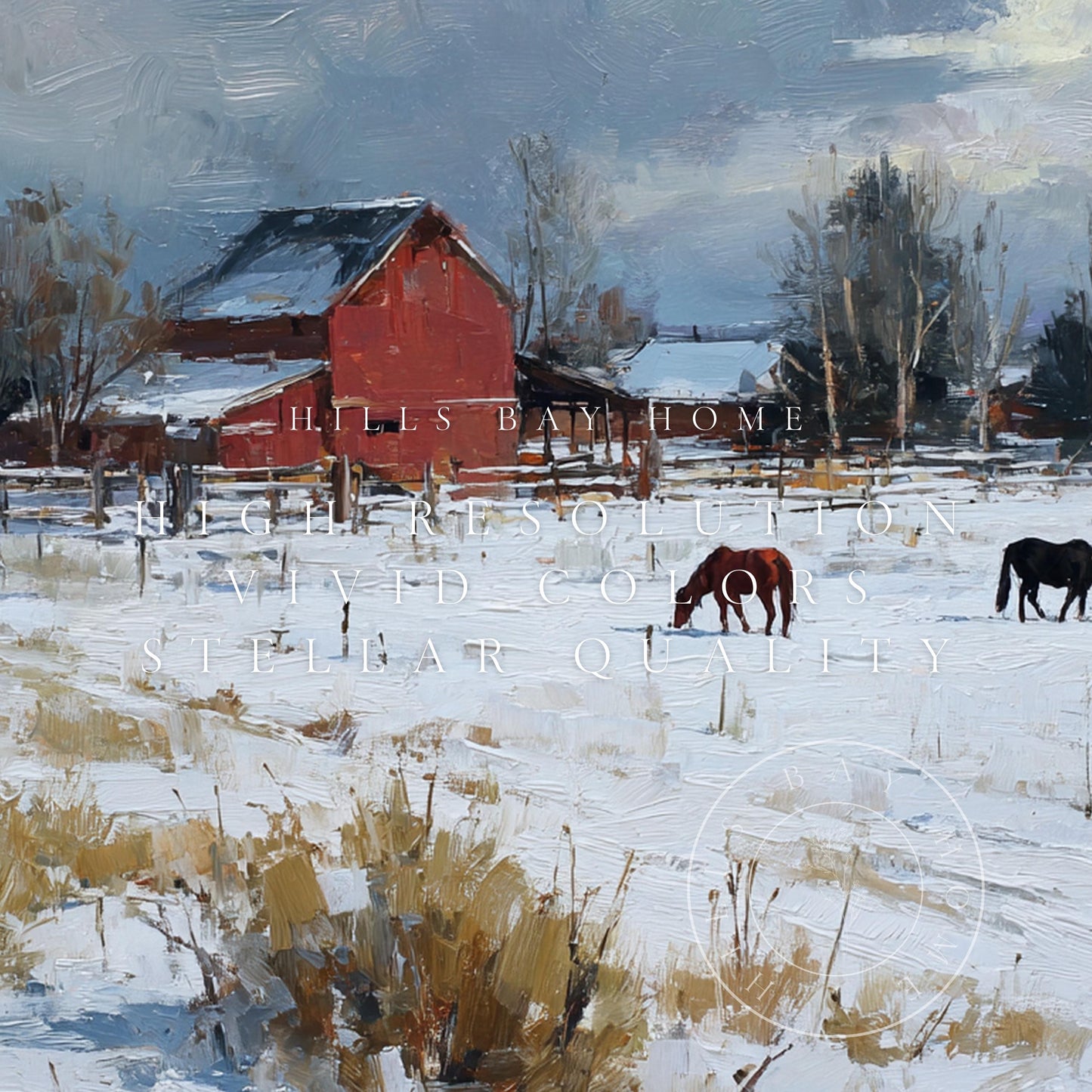Snowy Horse Pasture Frame Tv Art, Digital Download Art for Frame Tv, Winter Tv Art, Painting Frame Tv Art